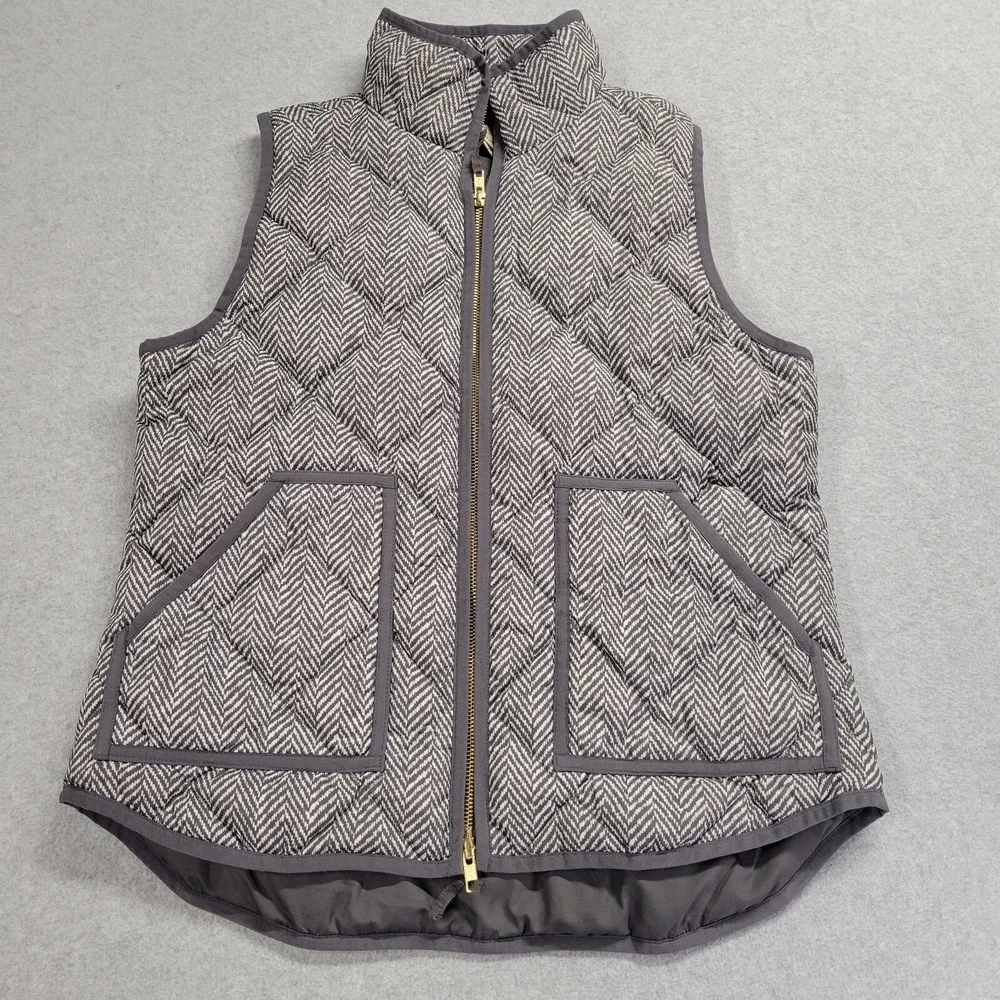 J.Crew Excursion‎ Quilted Down Vest Grey Herringbone Puffer Style Womens Medium